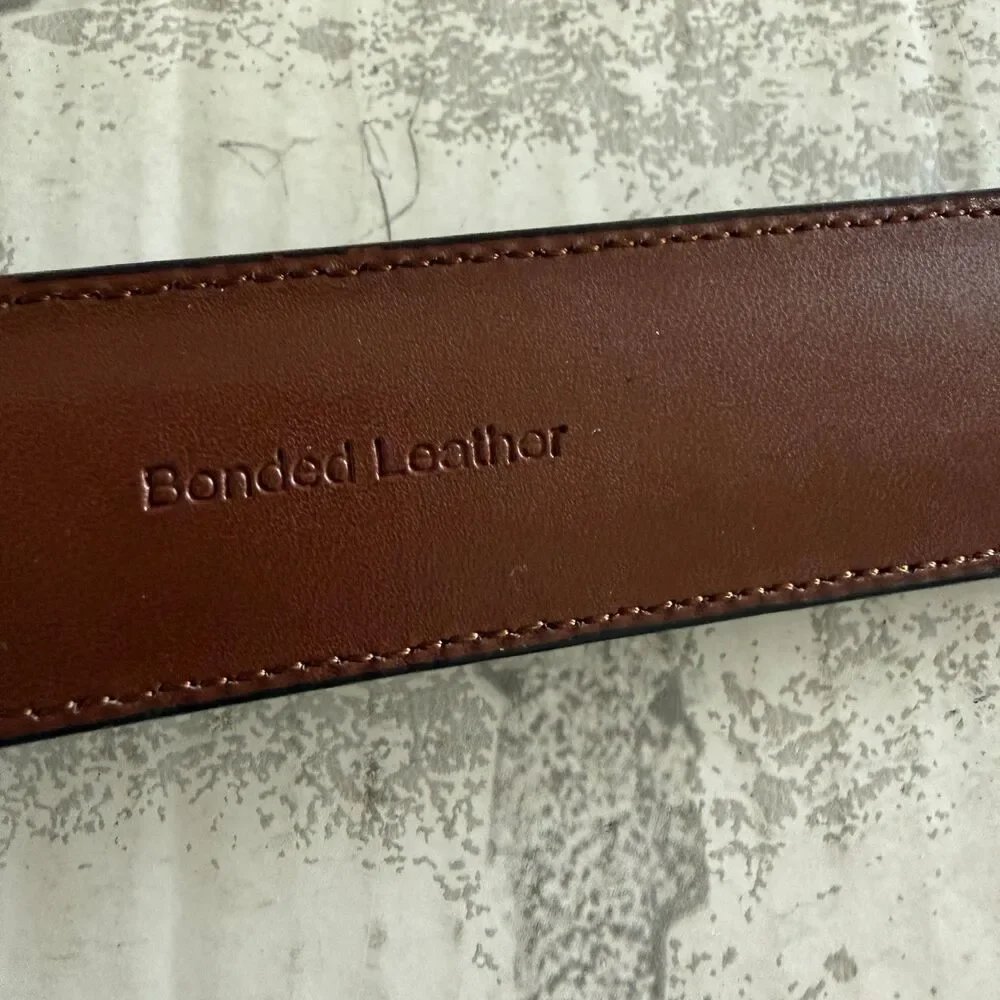 Farah Mens Brown Bonded Leather 42/105 Belt Gold Tone Buckle Heritage Workwear